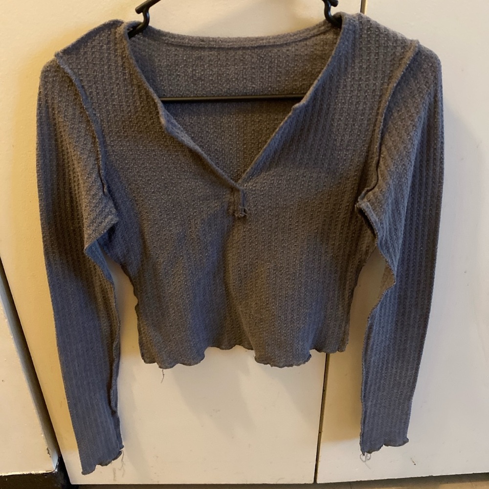 Grey Long Sleeve Crop Top
